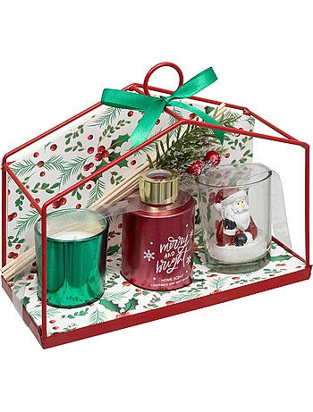 Coffret maison 2 bougies et 1 diffuseur de parfum houx et baies givrées