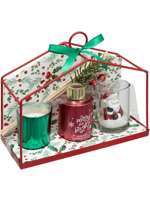 Coffret maison 2 bougies et 1 diffuseur de parfum houx et baies givrées - Kiabi