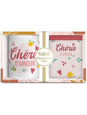 Coffret mug en céramique et chaussettes 'Chérie d'Amour' – CMP