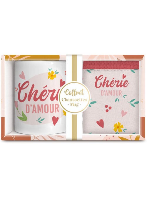 Coffret mug en céramique et chaussettes 'Chérie d'Amour' – CMP - Kiabi