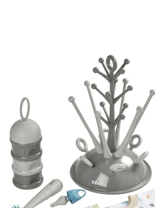 Coffret naissance Egoutte biberon et accessoires Gris et bleu - Kiabi