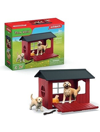 Coffret niche avec golden retriever, schleich 42722 farm world, dès 4 ans