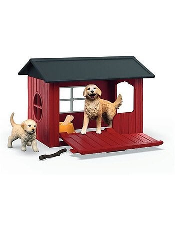 Coffret niche avec golden retriever, schleich 42722 farm world, dès 4 ans