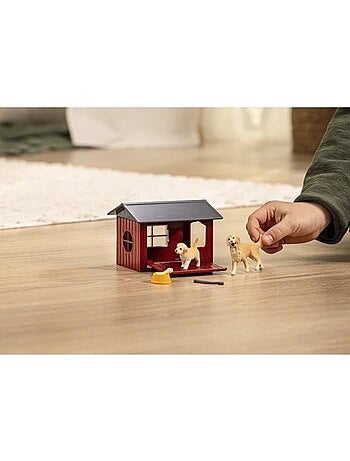 Coffret niche avec golden retriever, schleich 42722 farm world, dès 4 ans