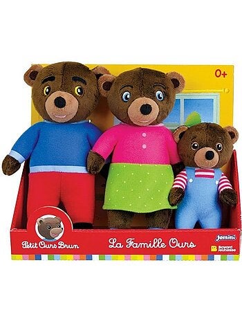 Coffret peluche - petit ours brun - jemini - famille : maman ours, papa ours et petit ours brun