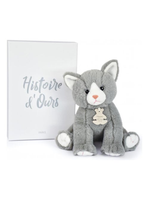 Coffret peluche Bébé chat gris perle (18 cm) - Kiabi