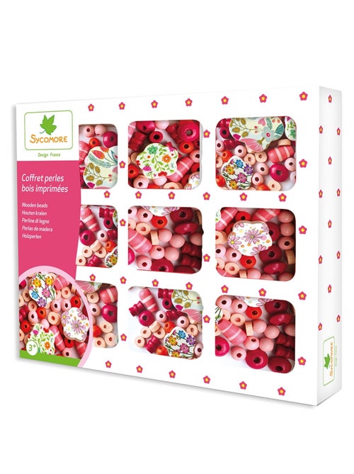 Coffret perles en bois motif fleurs - Kiabi