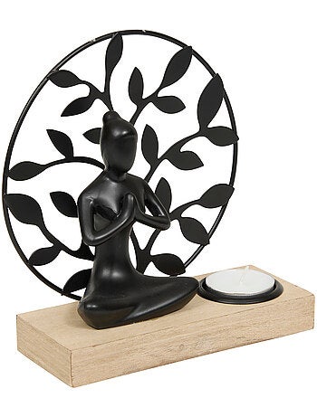 Photophore Yogi L. 15 x P. 6 x H. 16 cm bois et métal