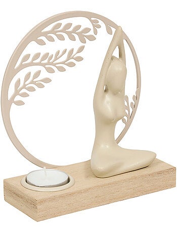 Photophore Yogi L. 15 x P. 6 x H. 16 cm bois et métal