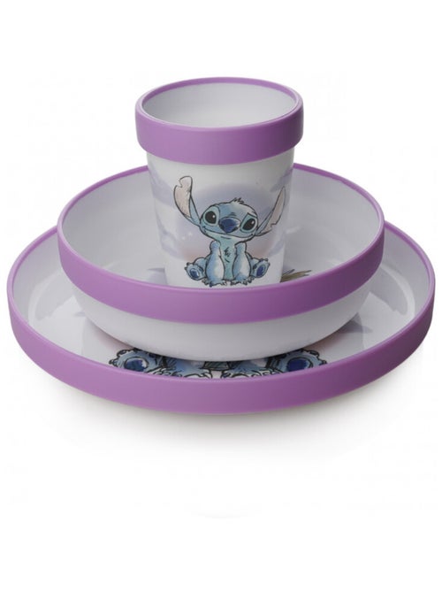 COFFRET REPAS 3 PI?CES GOBELET + BOL + ASSIETTE ANTID?RAPANTS LILO et STITCH - Kiabi