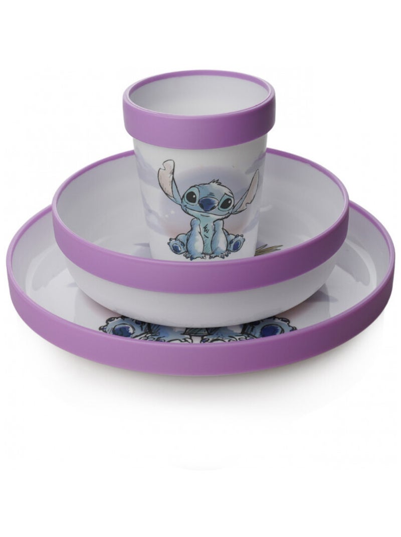 COFFRET REPAS 3 PIÈCES GOBELET + BOL + ASSIETTE ANTIDÉRAPANTS LILO et STITCH Violet - Kiabi