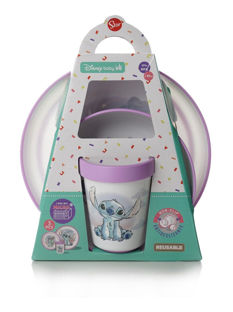 COFFRET REPAS 3 PIÈCES GOBELET + BOL + ASSIETTE ANTIDÉRAPANTS LILO et STITCH Violet - Kiabi