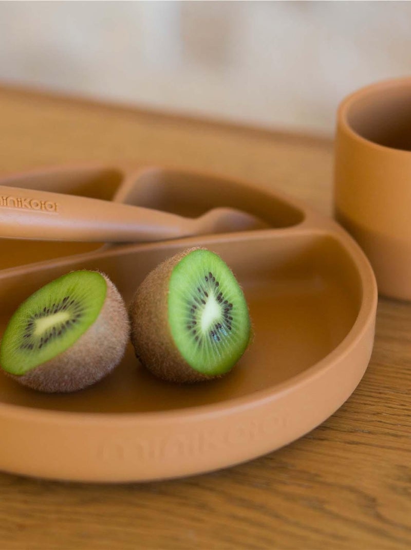 Coffret repas comme un grand, Assiette Cuillère Bavoir Minikoioi Marron caramel - Kiabi