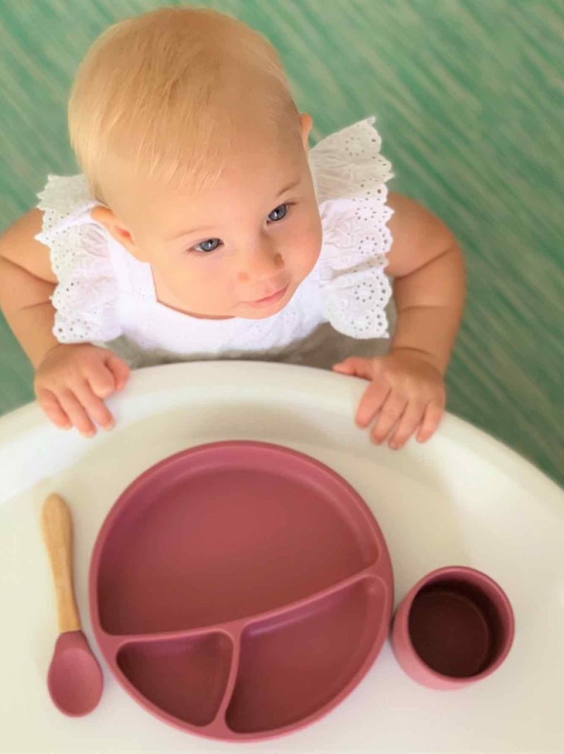 Coffret repas comme un grand, Assiette Cuillère Bavoir Minikoioi Marron caramel - Kiabi