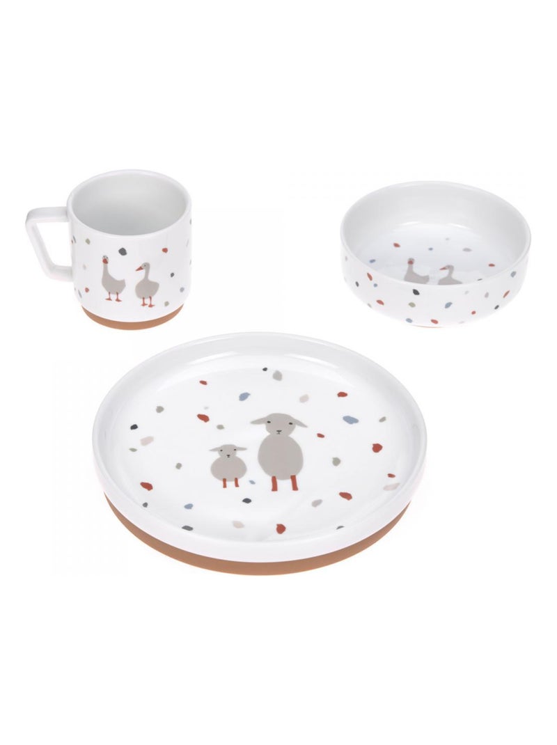 Coffret repas en porcelaine Tiny Farmer Mouton/Oie avec silicone antidérapante Blanc - Kiabi