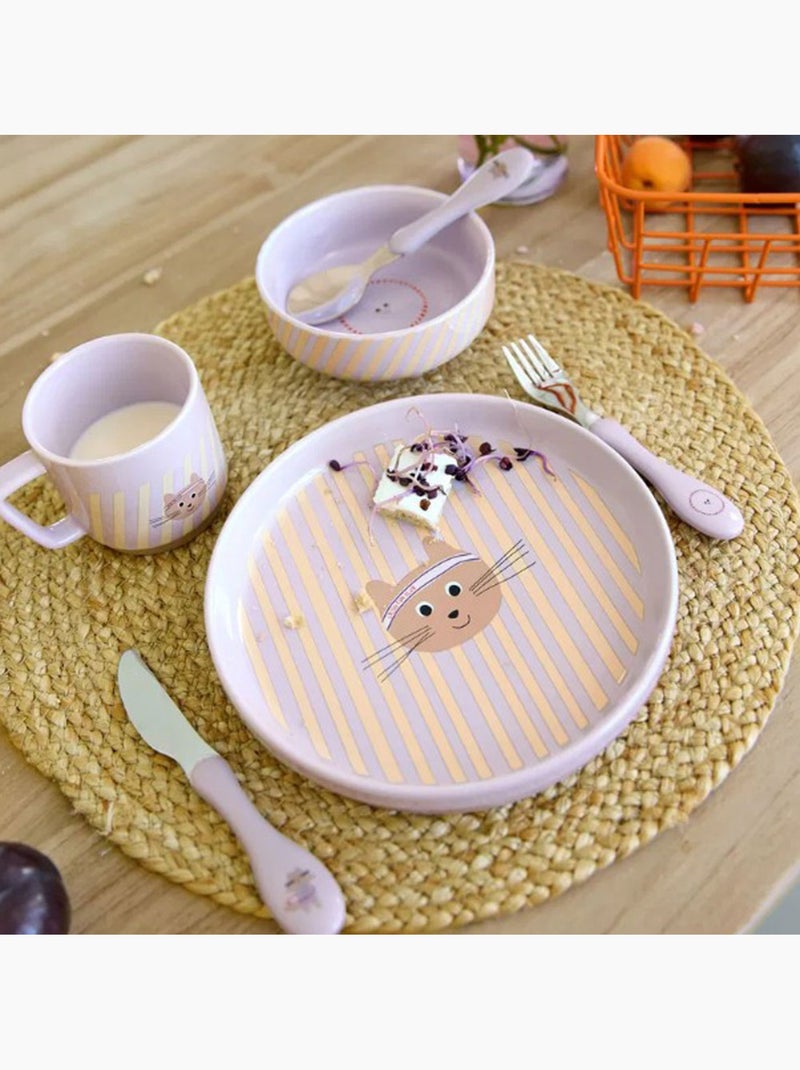 Coffret repas en porcelaine Tiny Team Cat Mauve - Kiabi