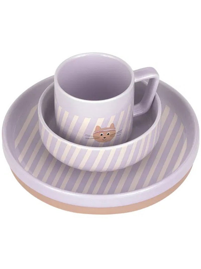Coffret repas en porcelaine Tiny Team Cat Mauve - Kiabi
