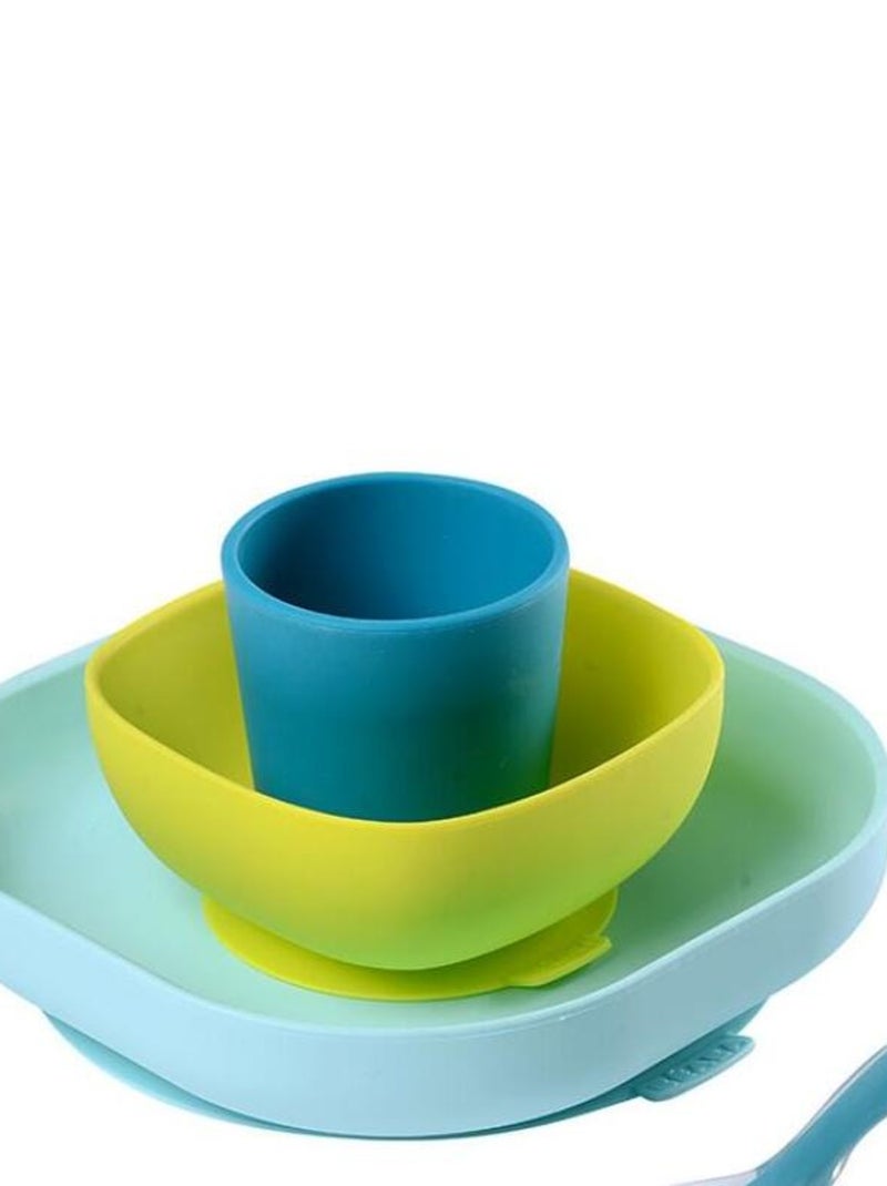Coffret repas en silicone bleu (4 pièces) Bleu - Kiabi