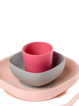 Coffret repas en silicone rose (4 pièces)