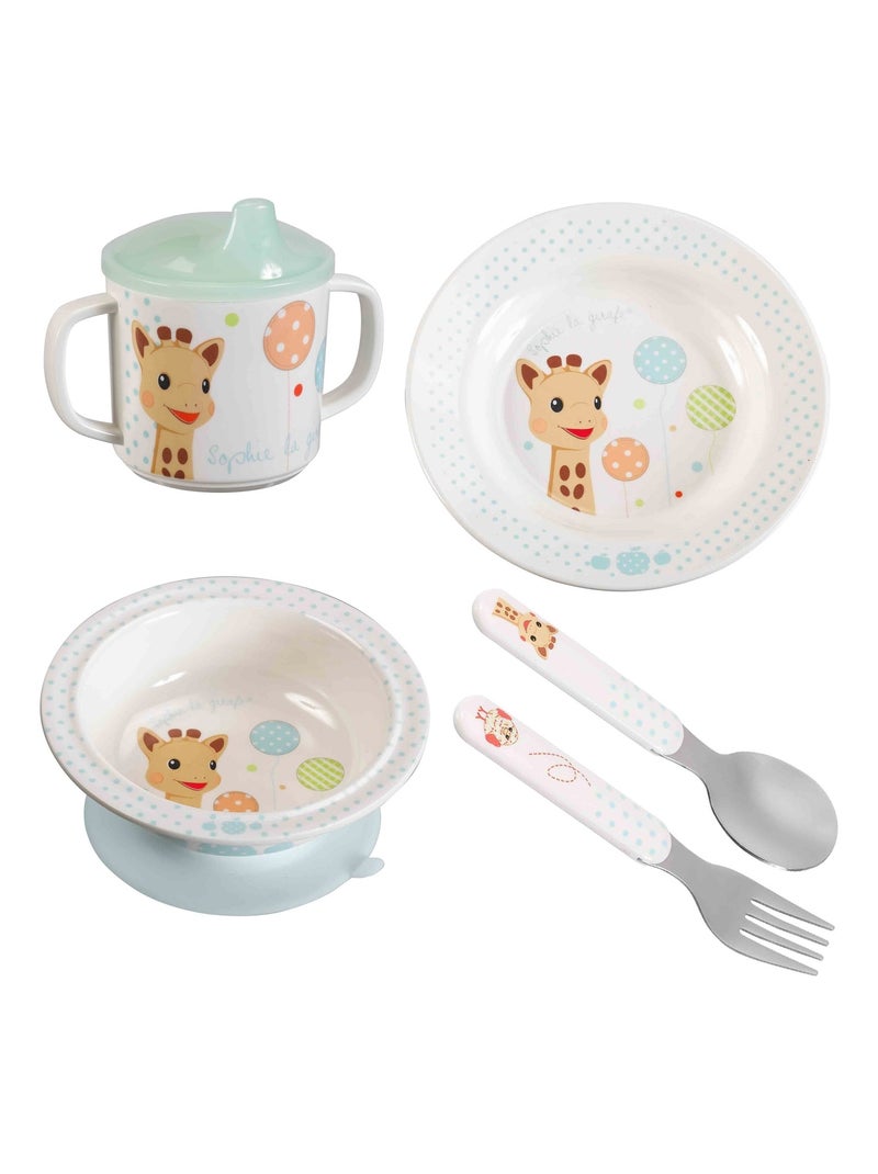 Coffret repas version ballons Sophie la girafe (5 pièces) Bleu - Kiabi