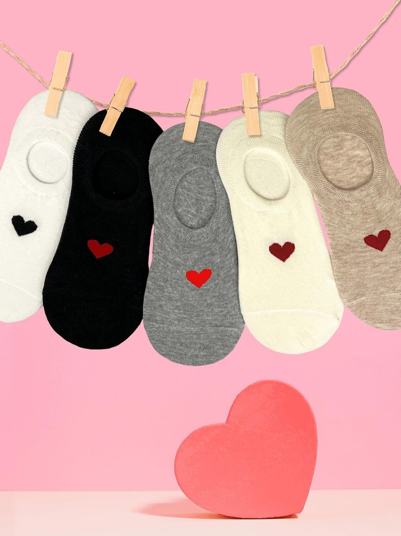 Coffret Socquettes En Coton Invisibles Coeur Rouge (lot x5)- Sockup- 35-42 Multicolore - Kiabi