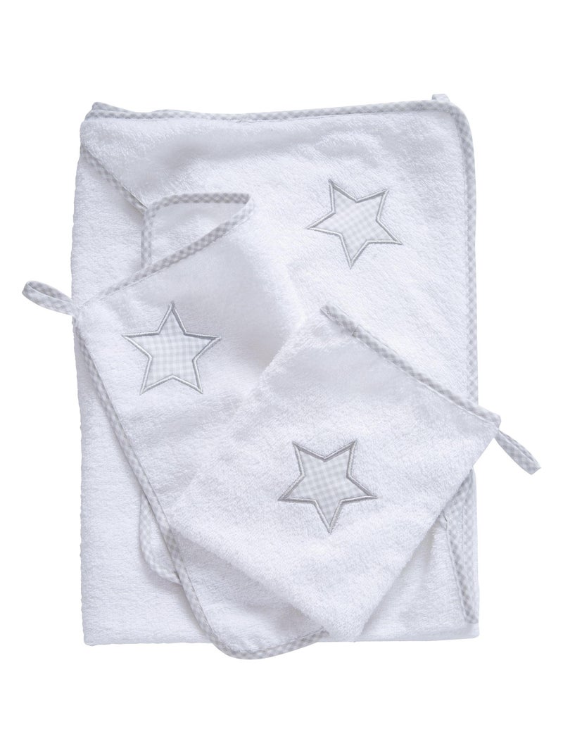 Coffret Sortie de Bain Bébé 'Little Stars' Brodé Étoile - 'ROBA' Blanc Gris - Kiabi