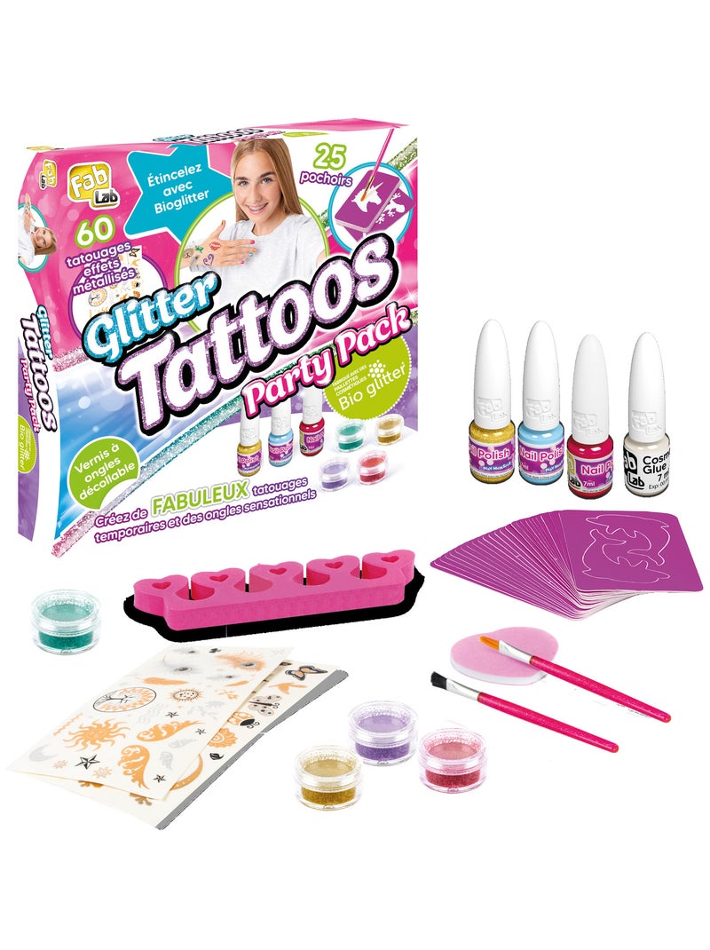 Coffret tatouages pailletés et vernis de style salon ! N/A - Kiabi