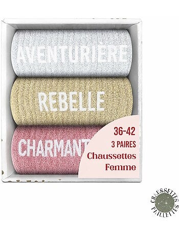 Coffret trio - Chaussettes à Paillettes - Aventurière - Rebelle - Charmante