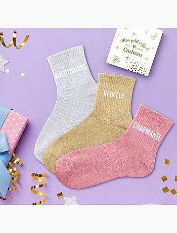 Coffret trio - Chaussettes à Paillettes - Aventurière - Rebelle - Charmante
