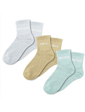 Coffret trio - Chaussettes à Paillettes - Aventurière - Rebelle - Charmante