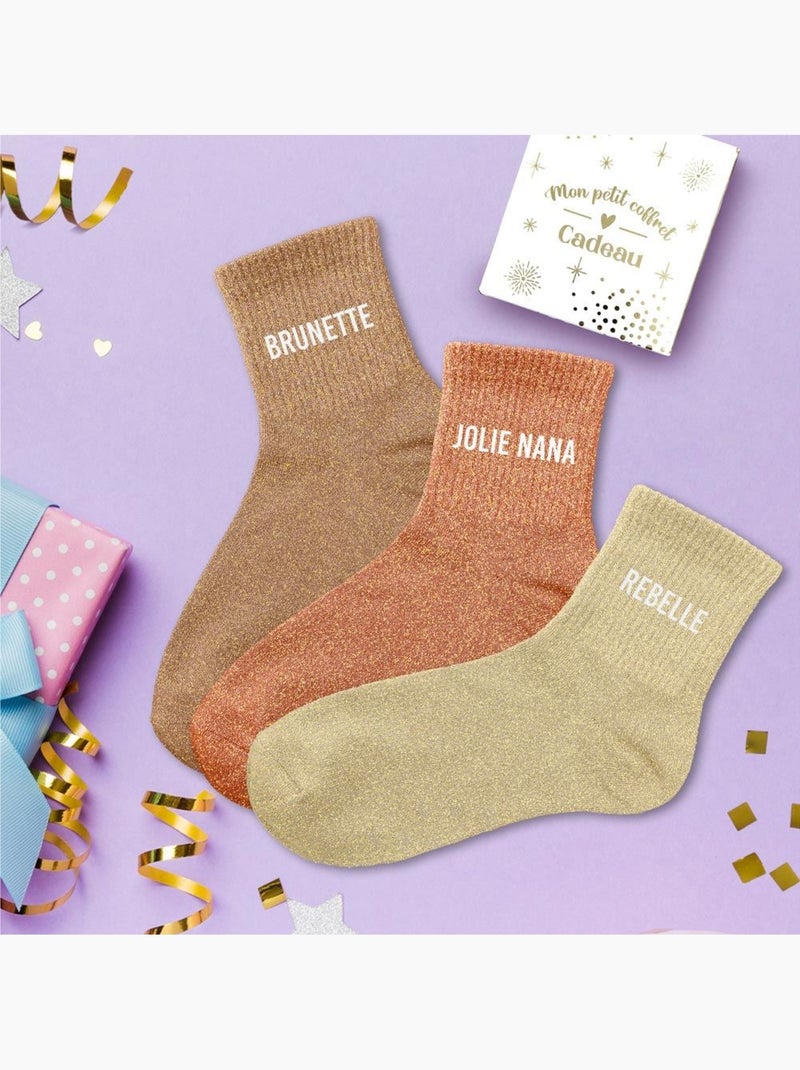 Coffret trio - Chaussettes à Paillettes - Brunette - Jolie Nana - Rebelle Multicolore - Kiabi
