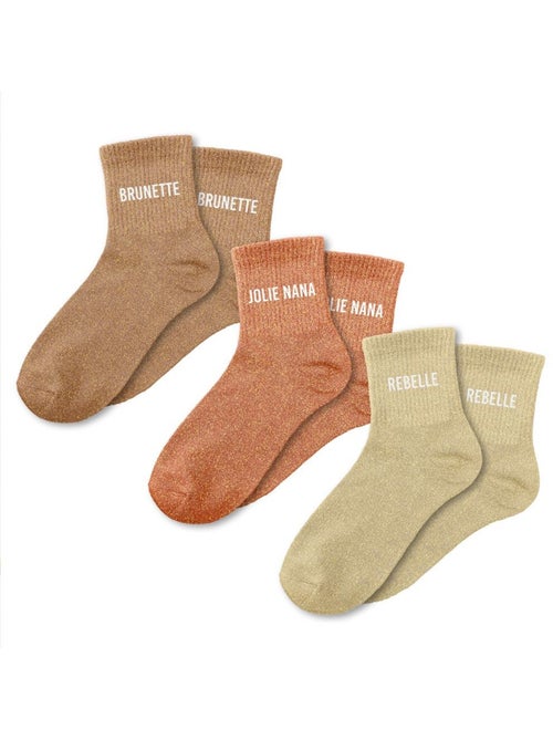Coffret trio - Chaussettes à Paillettes - Brunette - Jolie Nana - Rebelle - Kiabi