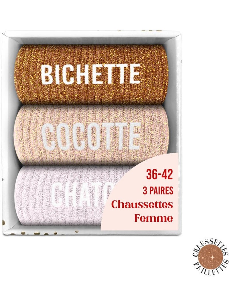 Coffret trio - Chaussettes à Paillettes - Chaton - Bichette - Cocotte Multicolore - Kiabi