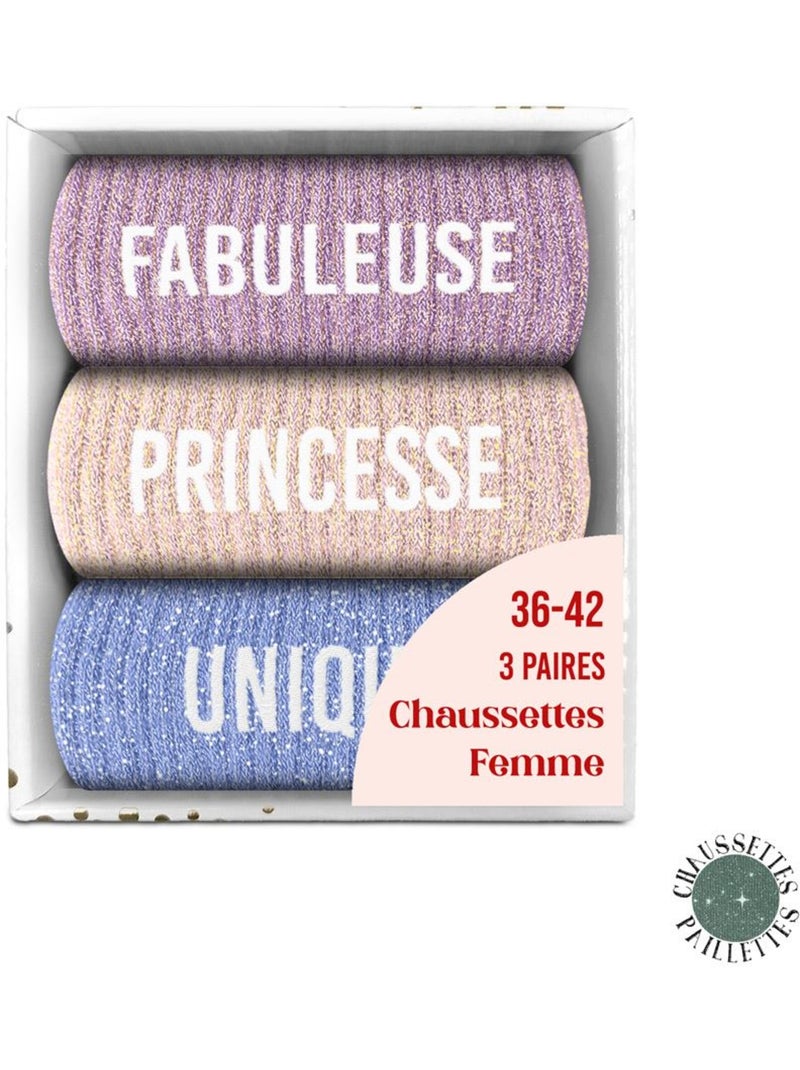 Coffret trio - Chaussettes à Paillettes - Fabuleuse - Princesse - Unique Multicolore - Kiabi