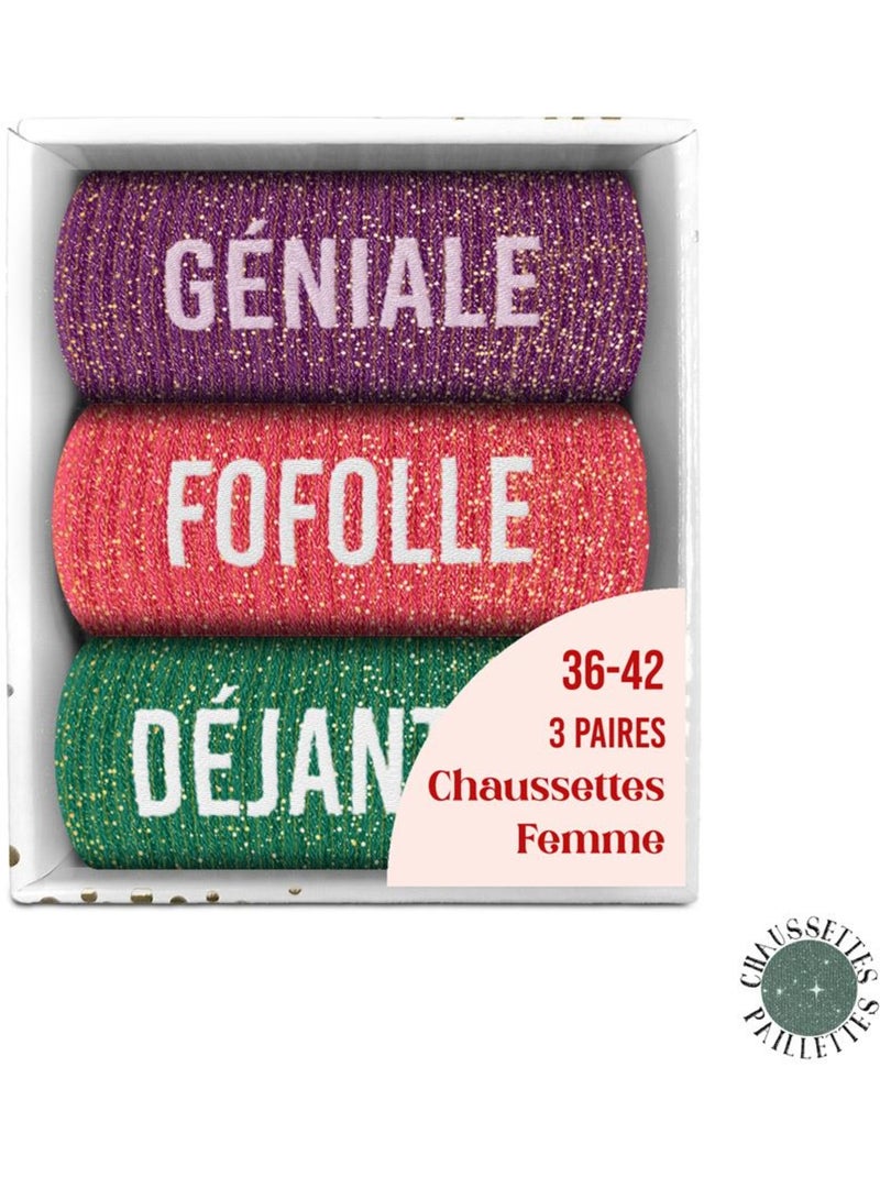 Coffret trio - Chaussettes à Paillettes - Géniale - Fofolle - Déjantée Multicolore - Kiabi