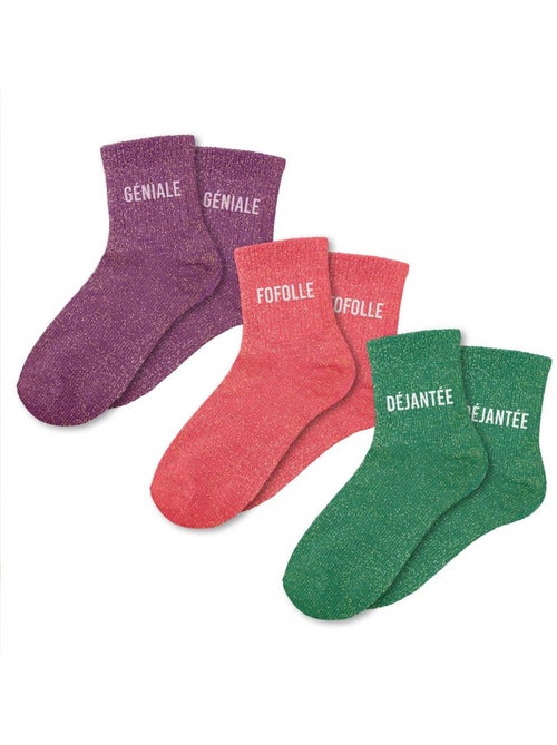 Coffret trio - Chaussettes à Paillettes - Géniale - Fofolle - Déjantée - Kiabi