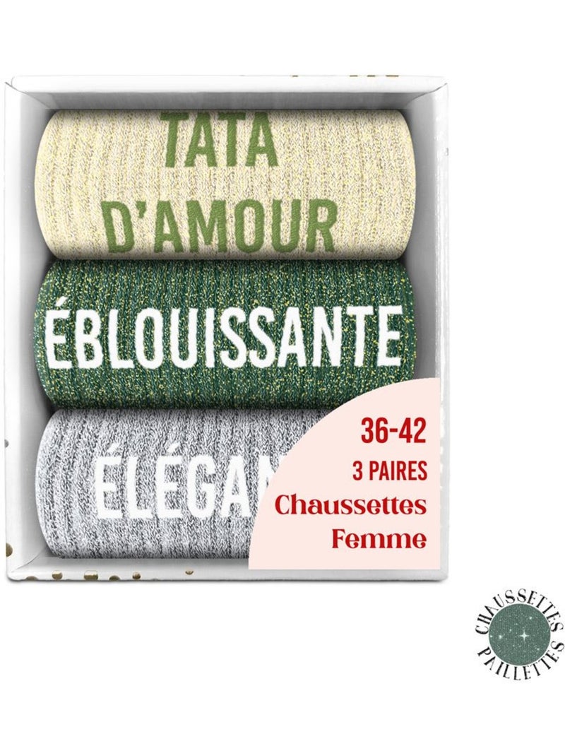 Coffret trio - Chaussettes à Paillettes - Tata d'Amour - Élégante - Éblouissante Multicolore - Kiabi