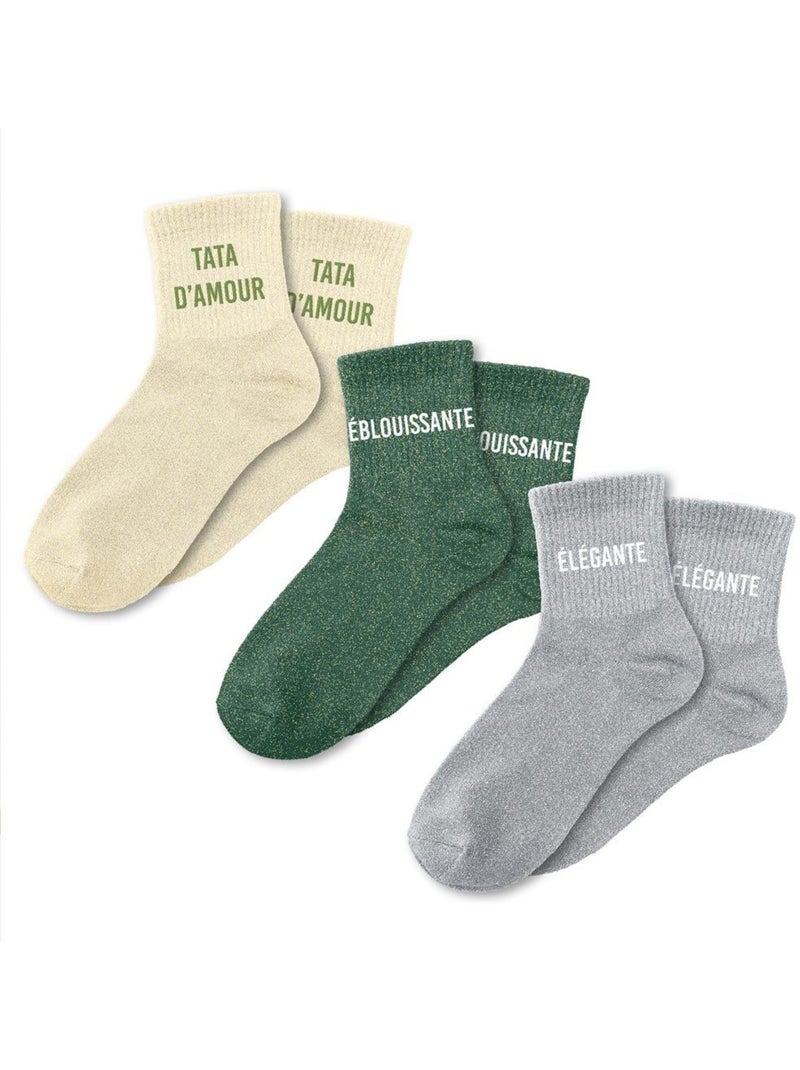 Coffret trio - Chaussettes à Paillettes - Tata d'Amour - Élégante - Éblouissante Multicolore - Kiabi