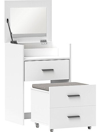 Coiffeuse avec miroir relevable et tabouret mobile
