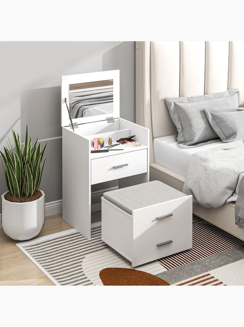 Coiffeuse avec miroir relevable et tabouret mobile Blanc Blanc - Kiabi