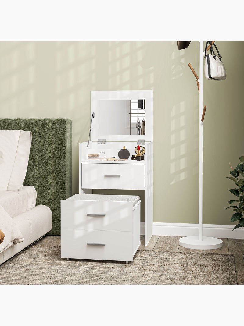 Coiffeuse avec miroir relevable et tabouret mobile Blanc Blanc - Kiabi