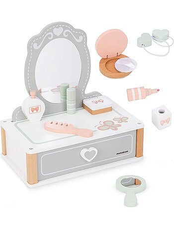 Coiffeuse bois enfant miroir tiroir accessoires maquillage jouet mamabrum