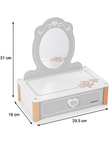Coiffeuse bois enfant miroir tiroir accessoires maquillage jouet mamabrum