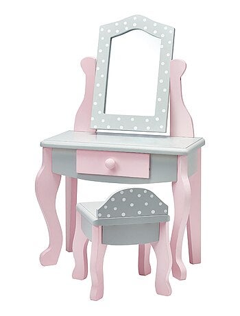 Coiffeuse de poupée poupon avec tabouret miroir en bois