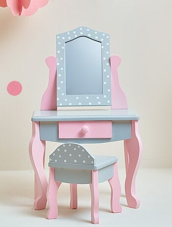 Coiffeuse de poupée poupon avec tabouret miroir en bois