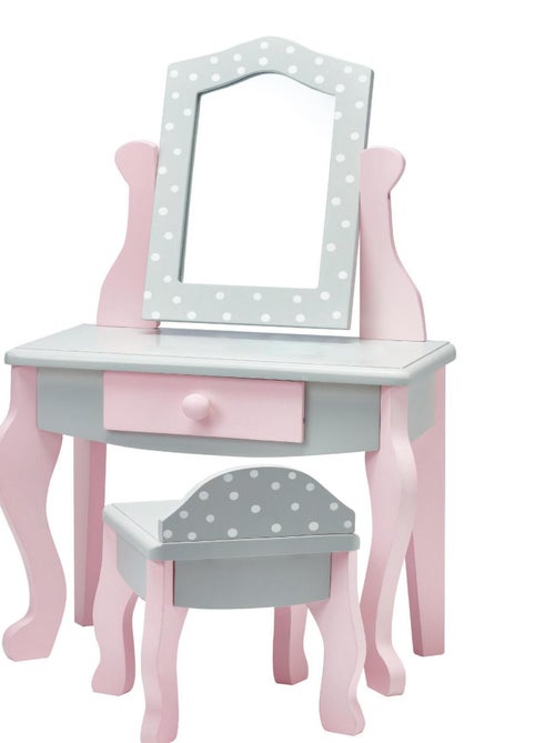 Coiffeuse de poupée poupon avec tabouret miroir en bois - Kiabi