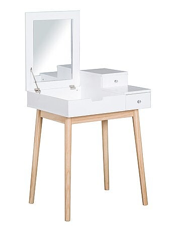 Coiffeuse design scandinave 60L x 50l x 86H cm pin et MDF blanc