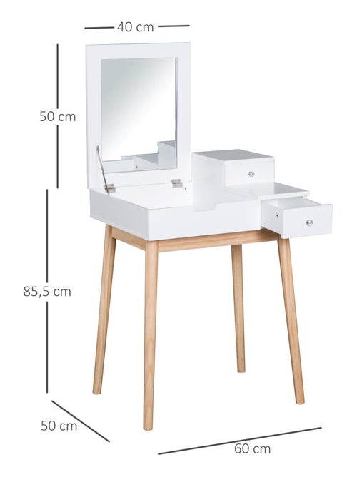 Coiffeuse design scandinave 60L x 50l x 86H cm pin et MDF blanc - Kiabi