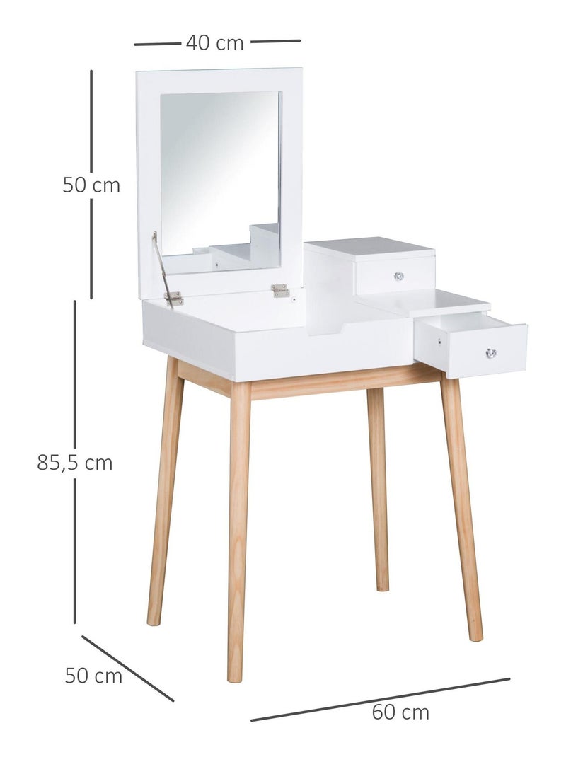 Coiffeuse design scandinave 60L x 50l x 86H cm pin et MDF blanc Blanc Blanc - Kiabi