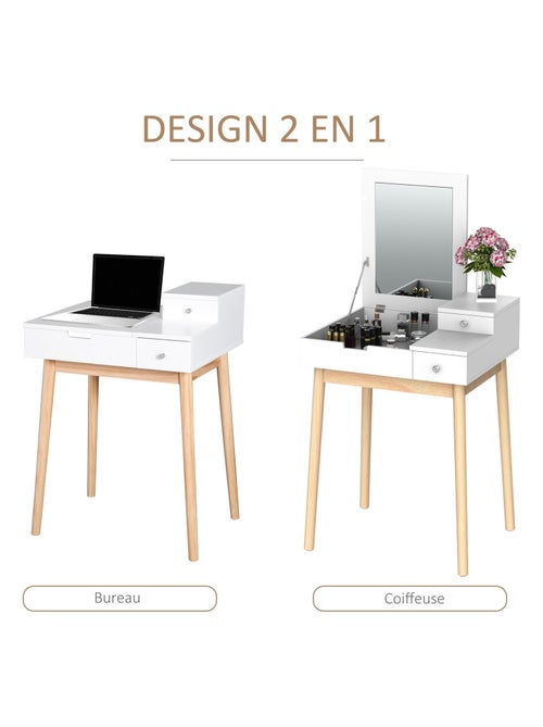 Coiffeuse design scandinave 60L x 50l x 86H cm pin et MDF blanc - Kiabi